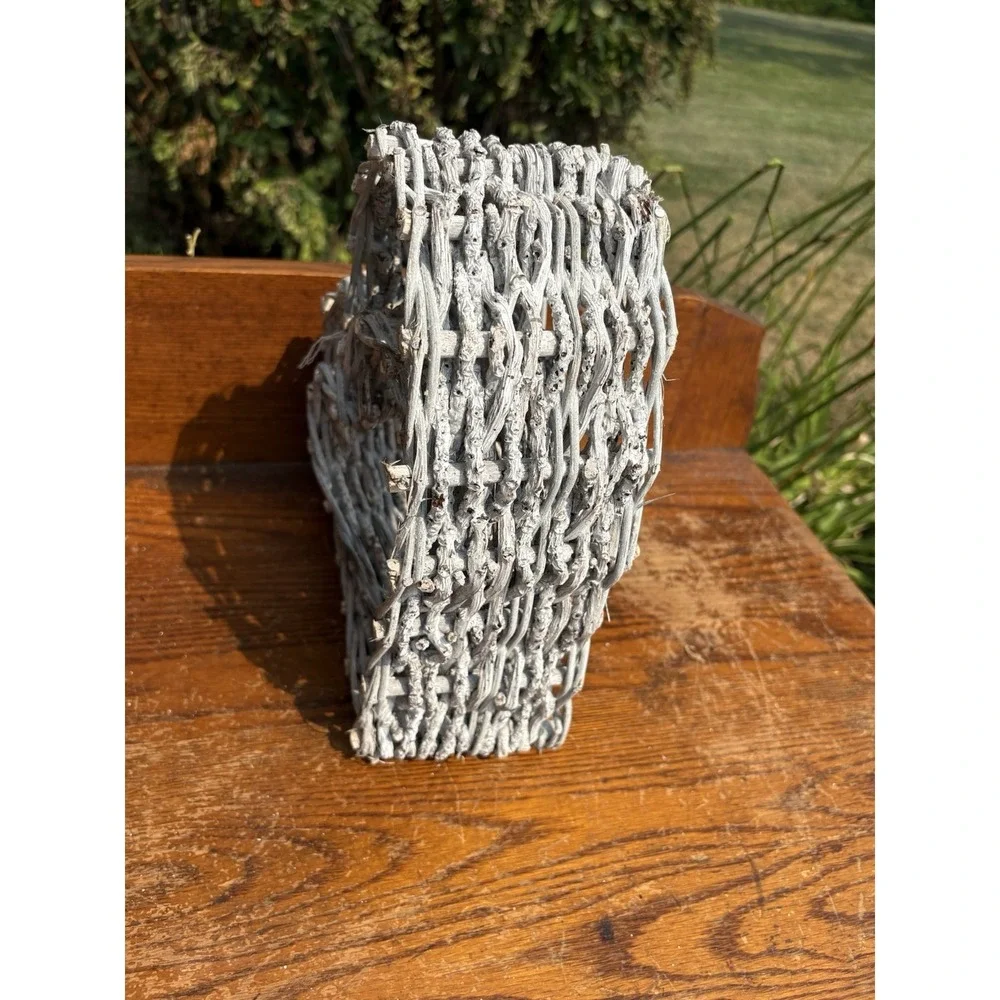 Set Of 2 Heart Shaped Wicker Twig Branch Woven Basket White Country Rustic